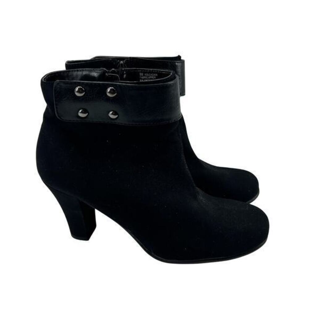 Aerosoles Women's Roleagain Black Canvas Heeled Ankle side zip Boots size 9